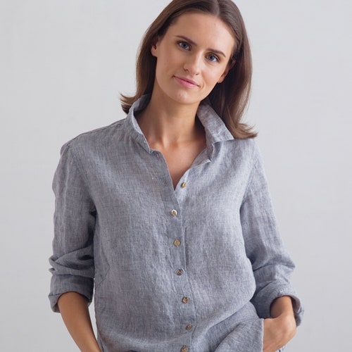 Linen collared shirt womens Clearance