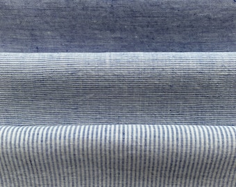Light Weight Linen fabric in Blue Melange, Stripe, Pinstripe. Width 150 cm/59", weight 165gr/m2.  Fabric for Clothing