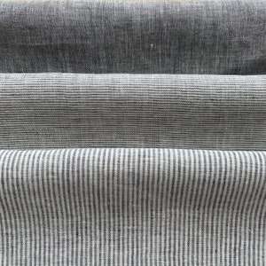 Light Weight Linen fabric in Graphite Grey Melange, Stripe, Pinstripe. Width 150 cm/59", weight 165gr/m2.  Fabric for Clothing