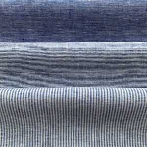 Light Weight Linen fabric in Blue Melange, Stripe, Pinstripe. Width 150 cm/59", weight 165gr/m2.  Fabric for Clothing