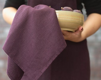 Set of 2 Linen Tea Towels in Aubergine. Washed linen kitchen towel. Heavy weight linen. Linen dish towel, dishcloth.