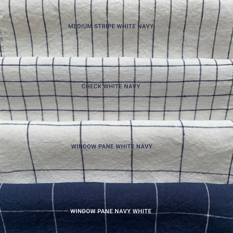 Women's linen bath robe in Window Pane Navy White. Unisex linen robe. Linen robe for women, men. image 6