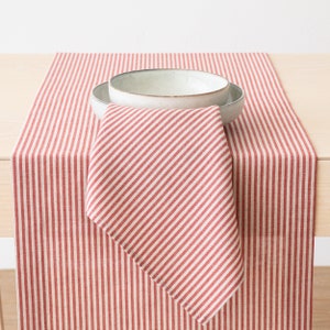 Striped Linen Cotton Mix Table Runner in Beige, Red, Blue, Black. Everyday linen Runner. Linen table mat, napkins. Table linens