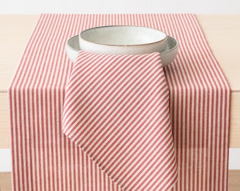 Striped Linen Cotton Mix Table Runner in Beige, Red, Blue, Black. Everyday linen Runner. Linen table mat, napkins. Table linens