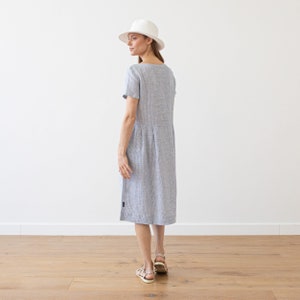 Loose Dress with Short Sleeves and Pockets in Striped Linen. Washed and soft linen dress. Summer Linen Dress. Available in 8 Colors. image 6