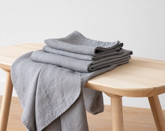 Linen Waffle Towels in Graphite Grey: Towel Set, Bath Towel, Hand Towel, Wash Cloth, face, body linen towels.