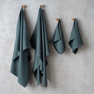 Heavy Weight Linen Bath, Hand Towels Dark Green: Towel Set, Bath Towel, body linen towels. European linen, Super Absorbent. Huckaback linen