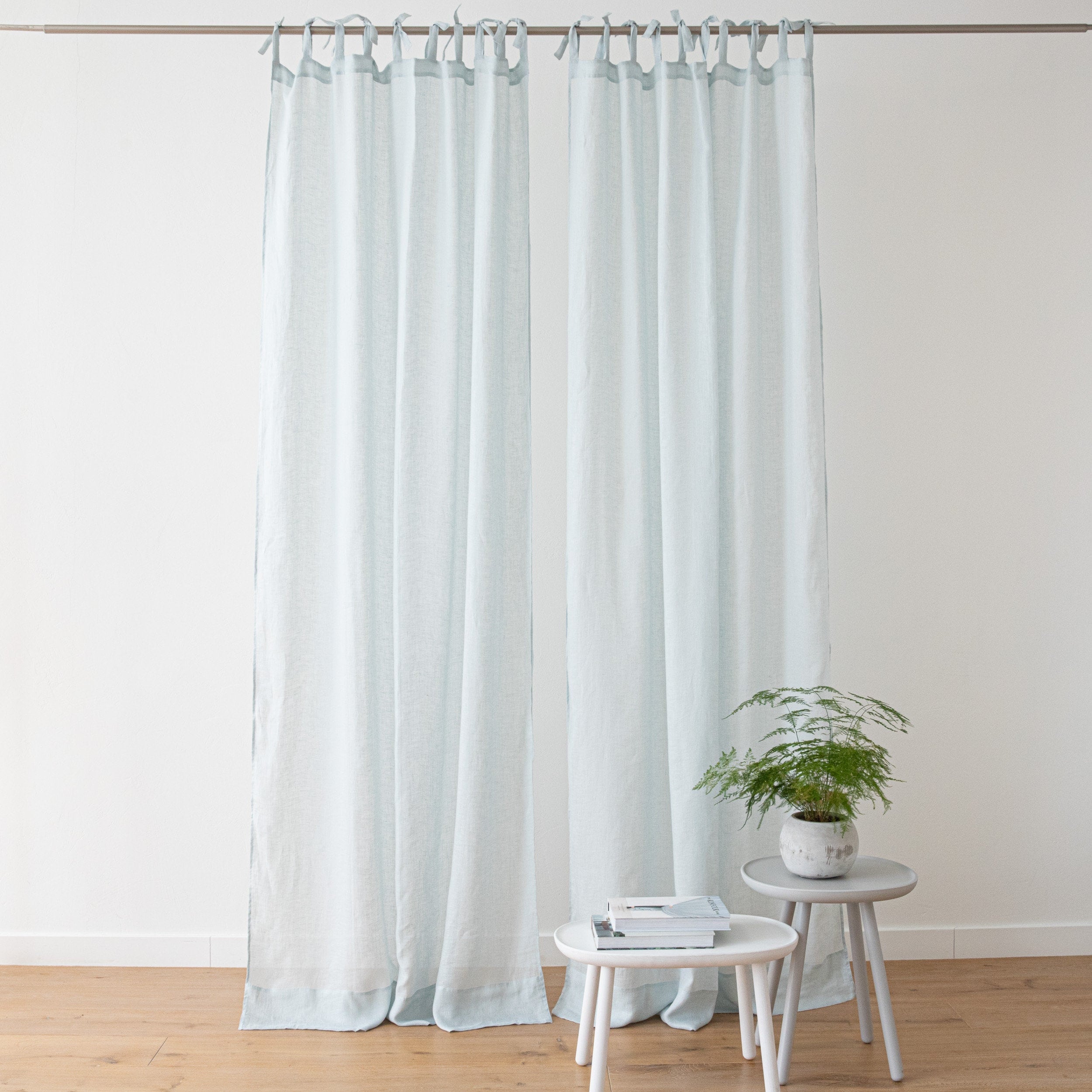 Sheer Linen Curtain Panel in Light Blue with Ties. Baby blue Etsy