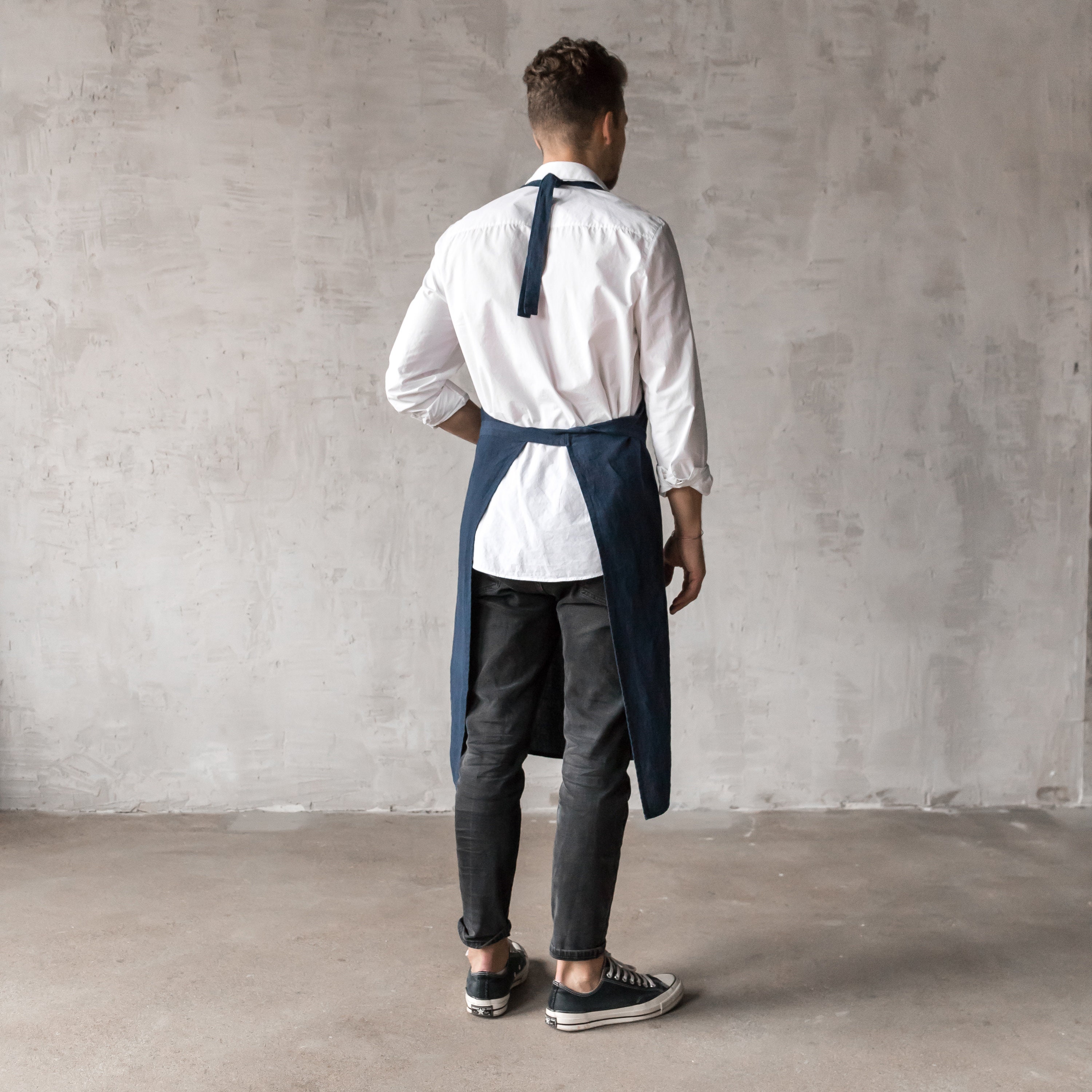 Men's Linen Bib Apron in Navy, Indigo Blue and Other 30