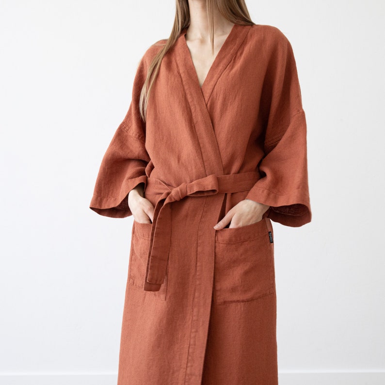 Waffle Linen Bath Robe for Woman in Rust. Brick Waffle Spa - Etsy