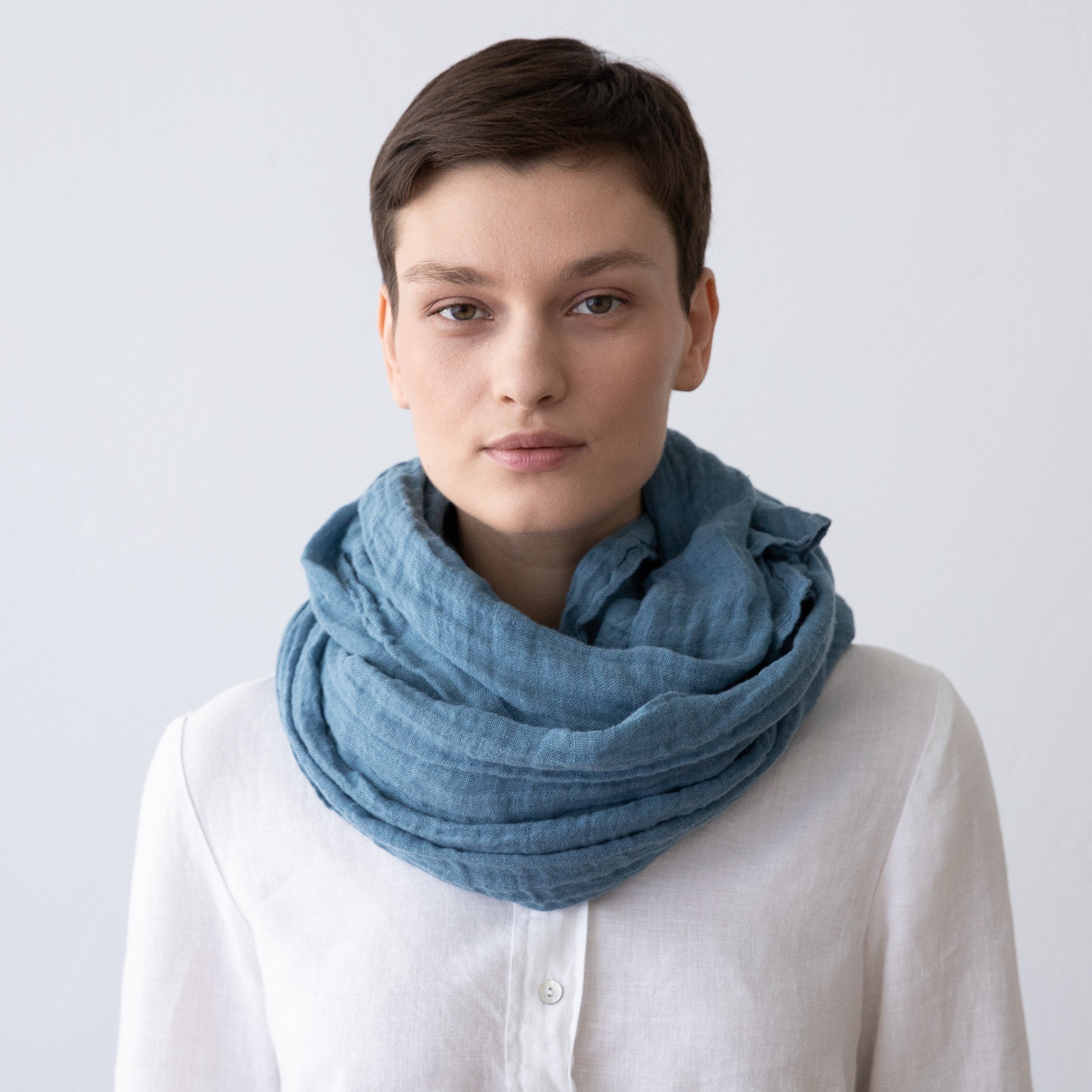 Deep Pool Blue Linen Gauze Scarf. Summer, Spring, Autumn Scarf