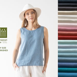 Washed Linen Tank Top Various colors.  Washed Summer Sleeveless Blouse. Linen Clothing for woman. Loose-fitting Blouse. Any size blouse