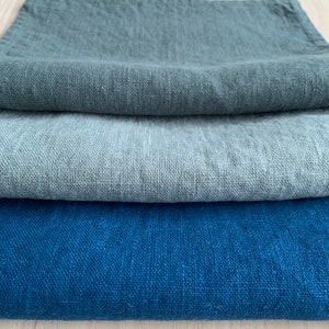 Plain Heavy Weight Linen fabric by the yard or meter in Marine Blue, Spa Green, Balsam Green . Linen fabric for bags, linen clothing image 2