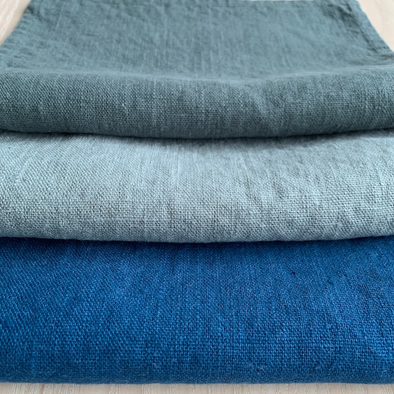 Plain Heavy Weight Linen Fabric by the Yard or Meter in Marine Blue, Spa  Green, Balsam Green . Linen Fabric for Bags, Linen Clothing 