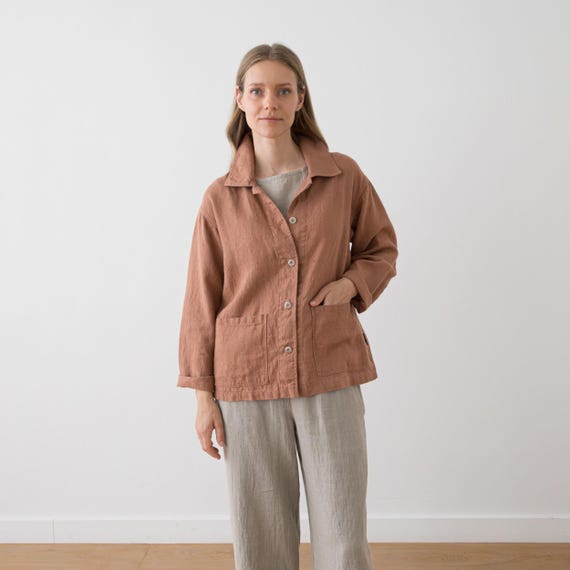 Heavy Linen Jacket Tokyo in Mocha Mousse. Oversized Linen Jacket