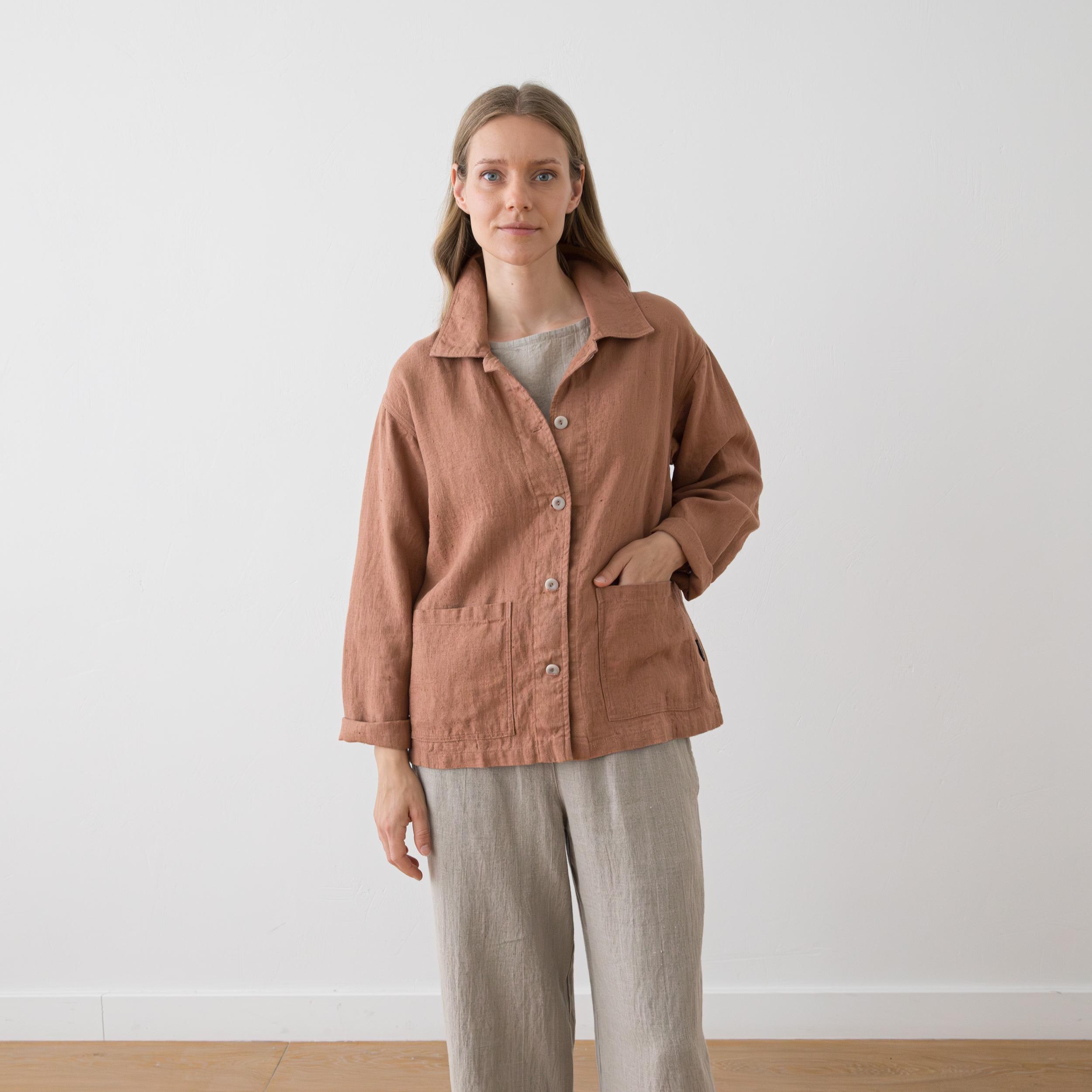 Heavy Linen Jacket Tokyo in Mocha Mousse. Oversized Linen Jacket
