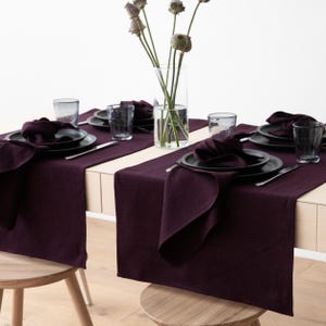 Washed Linen Napkins in Aubergine. Herringbone Weave, Washed Heavy Linen Napkin any Quantity. Wedding Table Linen. Large size Napkins