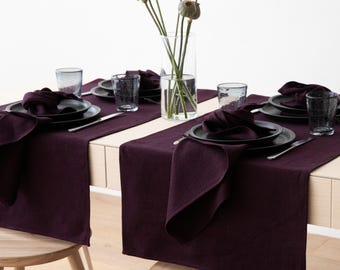 Washed Linen Napkins in Aubergine. Herringbone Weave, Washed Heavy Linen Napkin any Quantity. Wedding Table Linen. Large size Napkins