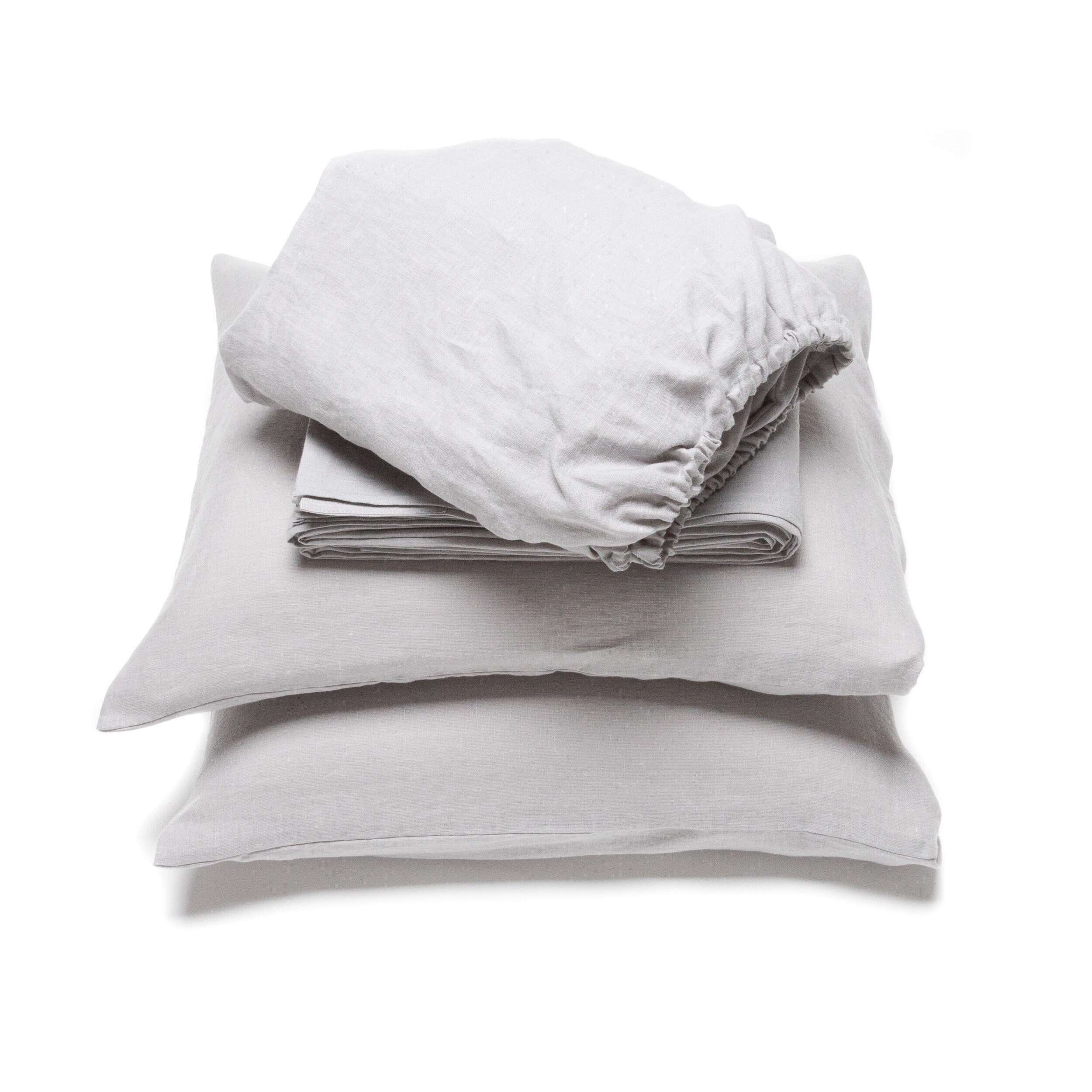 Washed Linen Sheet Set in Light Grey, Cool Grey, Silver. Fitted Sheet, Flat Sheet, 2 Pillow Cases. King, Queen, Full, Twin Linen Bedding.