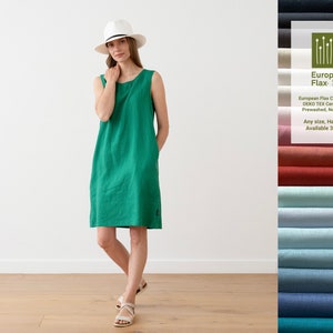 Washed Linen Dress Sleeveless with Pockets various colors. Lightweight linen summer dress. No shrinkage