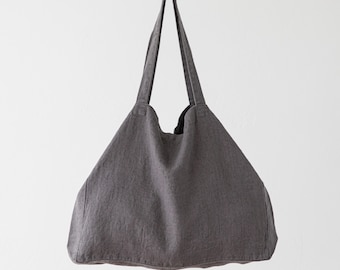 Linen Shopping Bag in Steel Grey, Linen Market Bag, Linen Hand Bag, Linen Tote bag, Washed Linen beach bag. READY TO SHIP. Gift for her