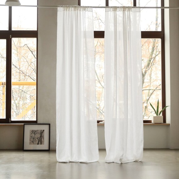 Rod Pocket Sheer Linen Curtain Panel Prewashed. Pure European | Etsy