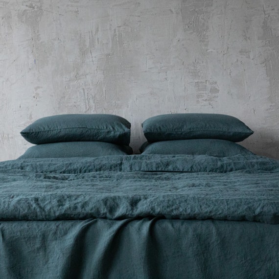 Linen Bedding Set in Balsam Green. Washed Linen Duvet Cover & - Etsy