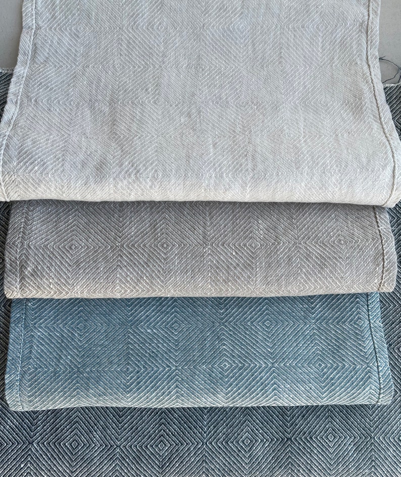 Washed Linen fabric by the yard or meter. Width 275cm / 108. Linen fabric for bedlinen, curtains and table linen. Rhomb Weave image 4