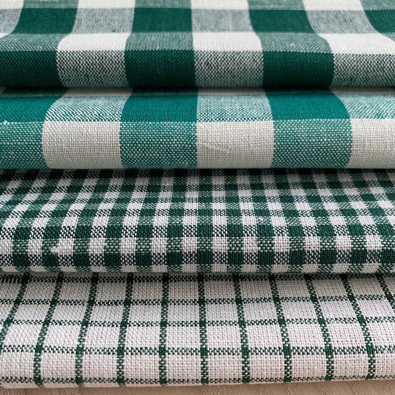Gingham Check Linen Cotton mix fabric by the yard or meter in Etsy