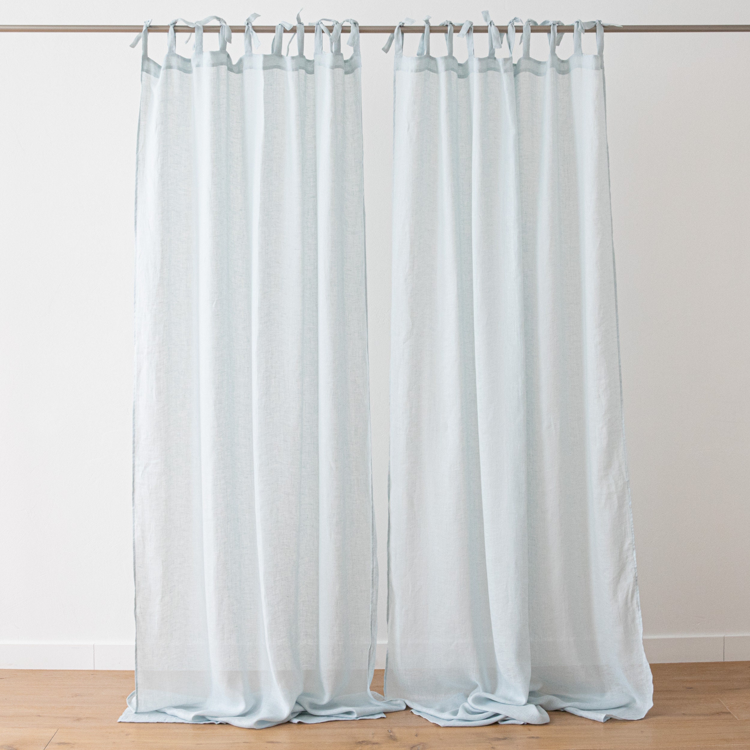 Sheer Linen Curtain Panel in Light Blue with Ties. Baby blue Etsy