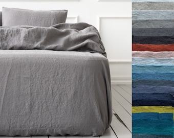 Sábana bajera de lino lavado piedra en 23 colores. King, Queen, sábanas de lino de tamaño personalizado, ropa de cama de lino.  Lino europeo