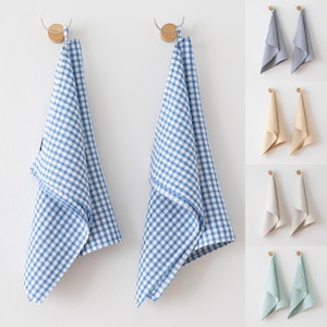 Farmhouse Chic: 2er-Set Gingham Check Leinen Geschirrtücher. Küchenhandtuch aus gewaschenem Leinen. Leinenhandtuch, Geschirrtuch, Spültuch