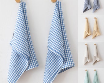 Farmhouse Chic: Set of 2 Gingham Check Linen Tea Towels. Washed linen kitchen towel. Linen Hand towel, dish towel, dishcloth. Absorbent