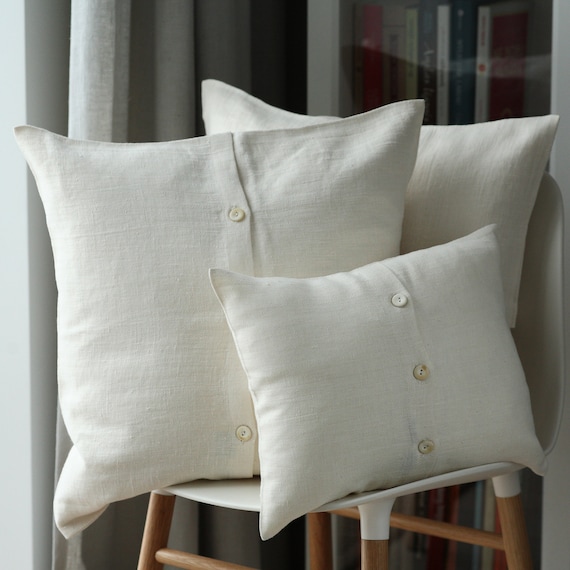 Natural Linen Pillow cover Custom size Linen Pillowcase with Button Zipper Linen Pillowcases in Light Grey Pillowcases Set