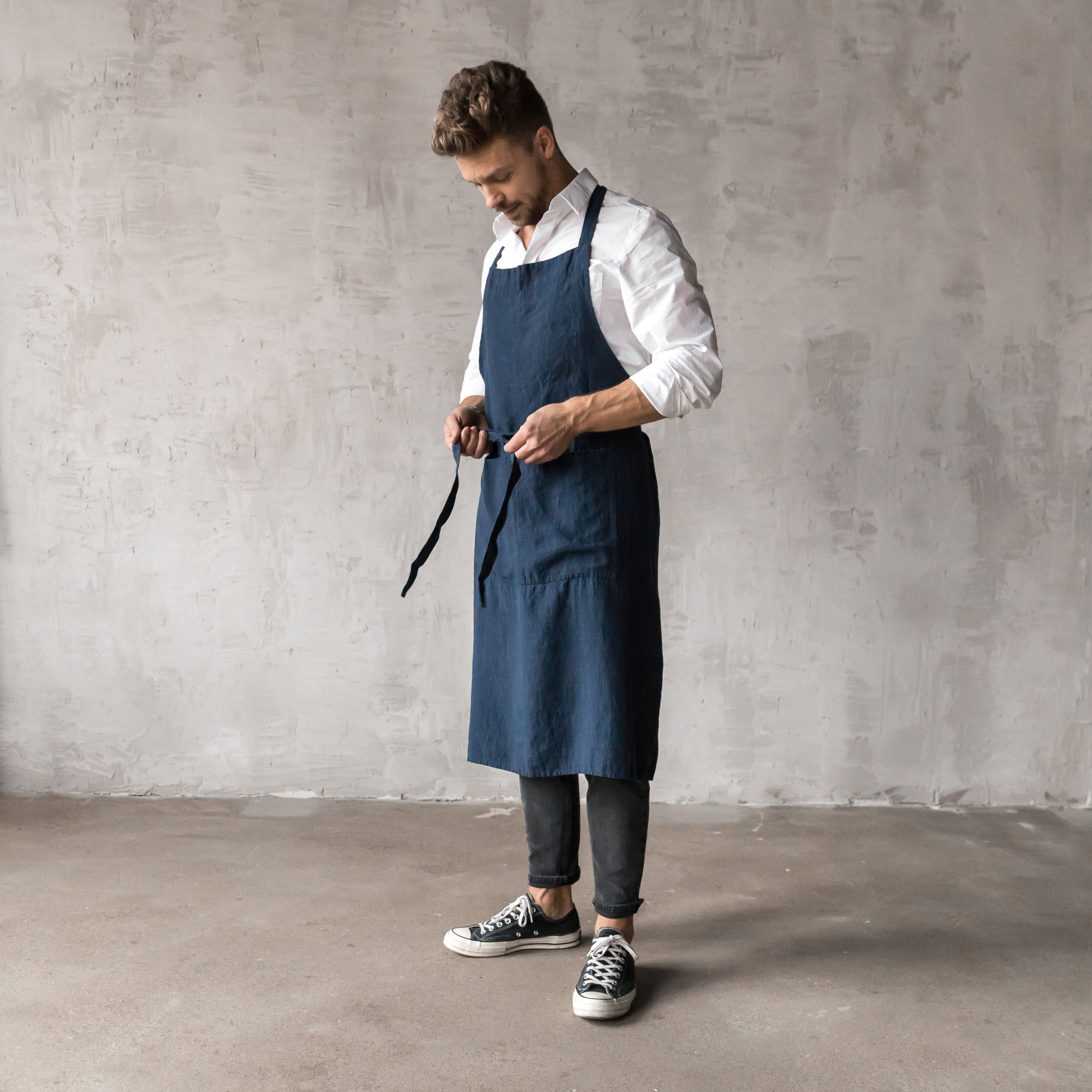 Men's Linen Bib Apron in Navy, Indigo Blue and Other 30