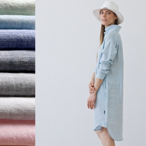 Linen Shirt Dress Melange Various Colors. Washed linen clothing. Drop shoulder shirt dress. Linen everyday shirt. Oversized linen shirt
