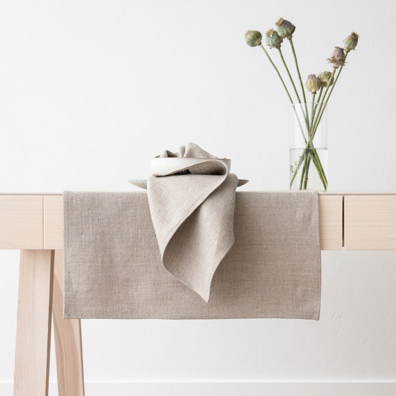 Linen Runner in 30 Colors, Washed Herringbone linen, Any Length Table Runner, Perfect for Wedding table decoration. image 9