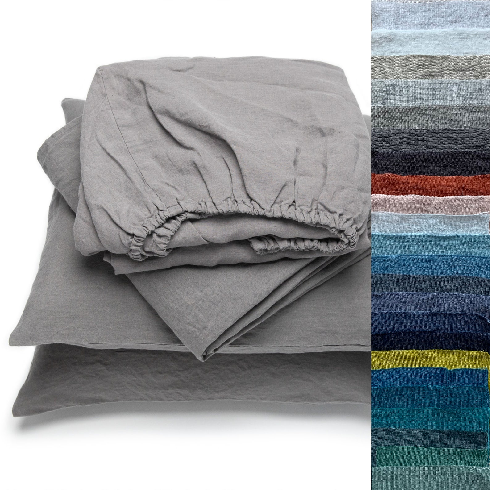 Washed Linen Sheet Set in 23 Colours. Fitted Sheet Flat Etsy