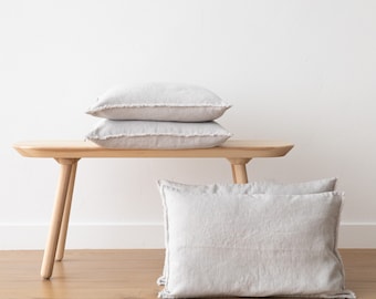 Heavy weight Linen pillow case with hand made fringes in Silver. Standard, queen, king, euro sham, pillow cushion cover READY TO SHIP.