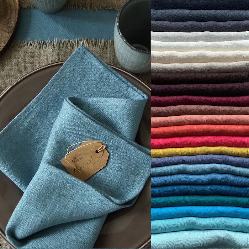 Serviettes en lin lavé de différentes couleurs. Tissage à chevrons, serviette en lin épais lavé toute quantité. image 1