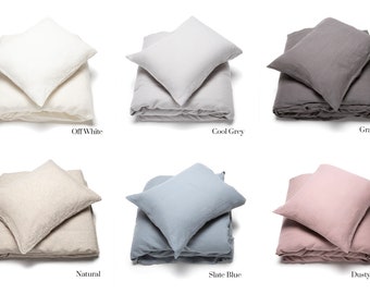 Linen Bedding Set in Various Colors. Washed Linen Duvet cover & Pillow cases. King, Queen and Twin Bed Set, Custom size.