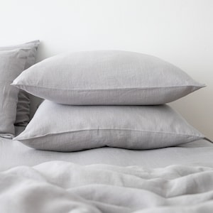 Washed Linen Pillow Case in Cool Grey. Queen, King, Standard, Euro, and custom sizes. 100% European linen. Washed Linen Bedding. Home Decor