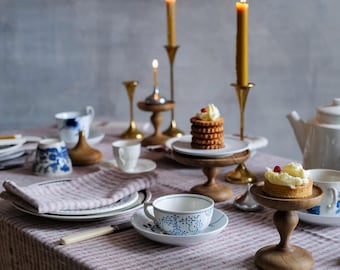 Striped Linen tablecloth or Christmas Bordo Natural. Round, square, rectangular table linens from washed heavy-weight linen f