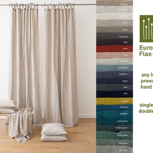 Linen Curtain Panel with Ties, Natural Prewashed * Semi-Sheer * 100% European linen * Curtain for window or doors * Custom size available