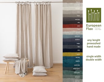 Linen Curtain Panel with Ties, Natural Prewashed * Semi-Sheer * 100% European linen * Curtain for window or doors * Custom size available
