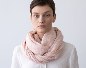 Washed Linen Summer Scarf in Pink, Rosa. Softened linen scarves in 30  colours. Hand made from 100% European linen. READY TO SHIP