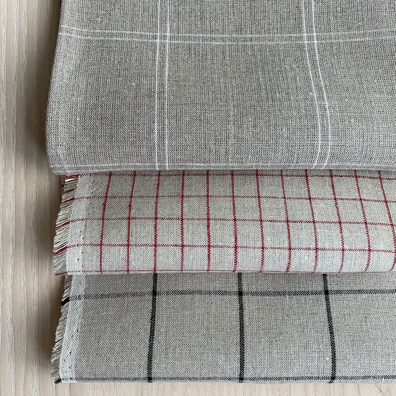 Checked Linen fabric by the yard or meter Natural linen with Etsy