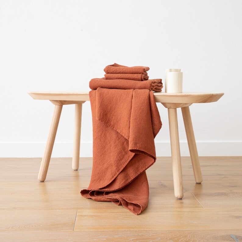 Linen Waffle Towels Brick Rust Towel Set Bath Towel Body Etsy