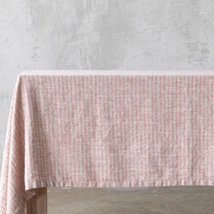 Striped Linen tablecloth in Orange Natural. Round, square, rectangular table linens from washed heavy weight linen image 2