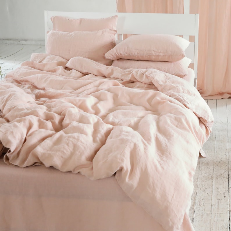 Washed Linen Bedding Set in Rosa Pink. Plain Weave Stone Etsy